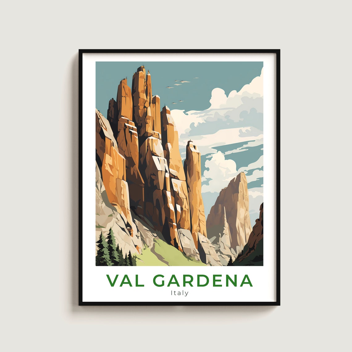 Val Gardena Italy Dolomites Rock Tower Alpine Meadow View Poster