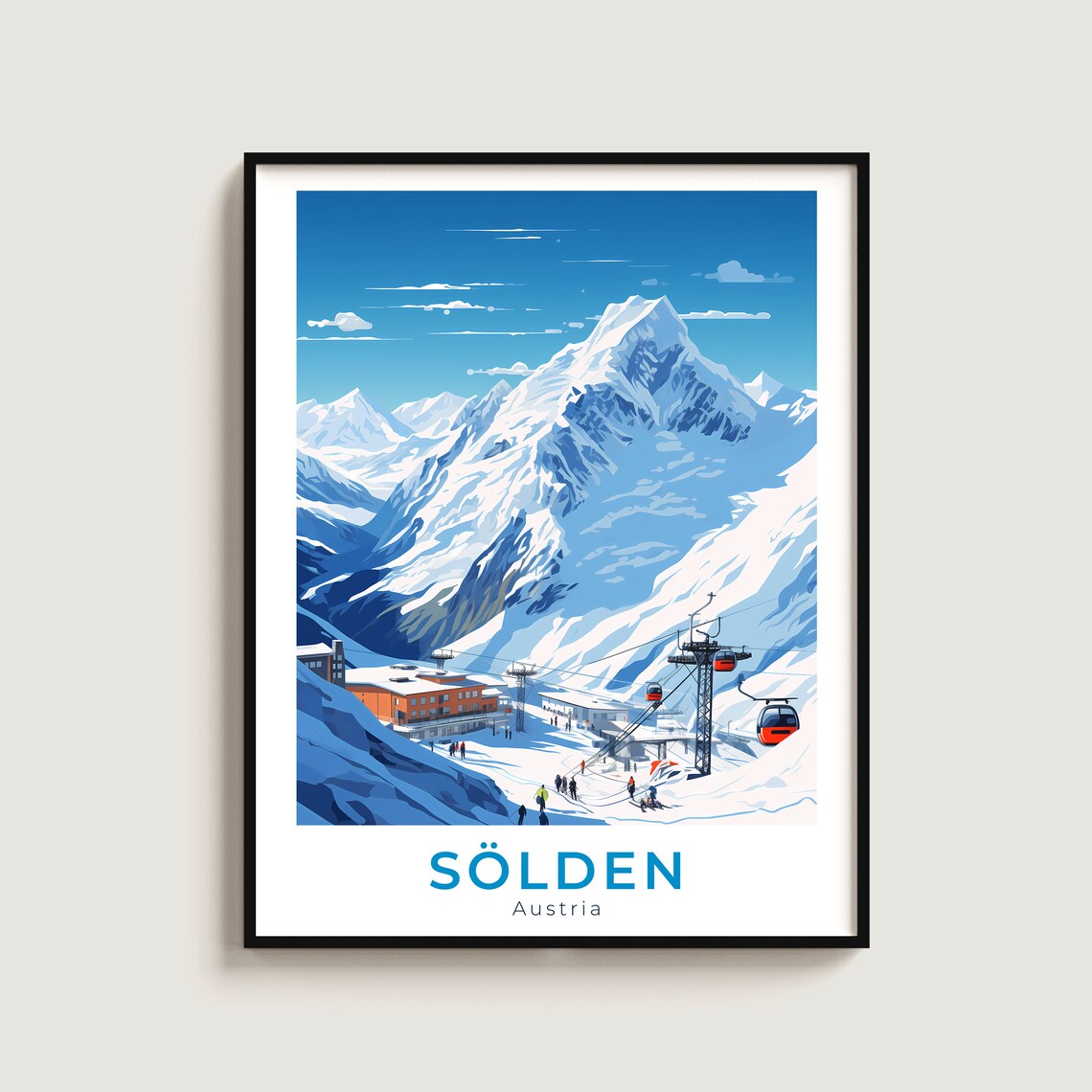 Sölden Austria Gondola Cable Cars Mountain Ski Resort Travel Poster