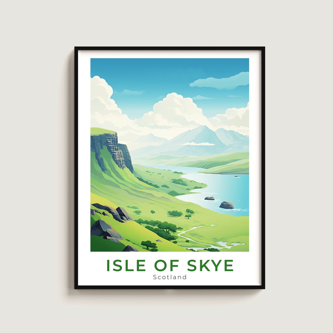 Isle Of Skye Scotland Green Cliff Loch Mountain Travel Poster