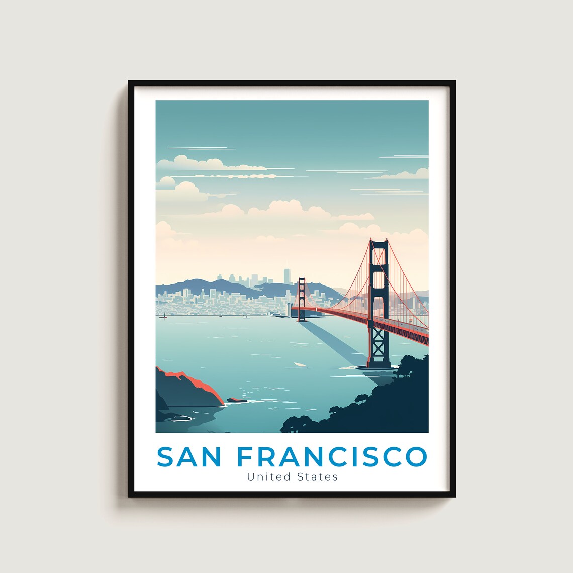 San Francisco Golden Gate Bridge Bay City Skyline Sunset Travel Poster