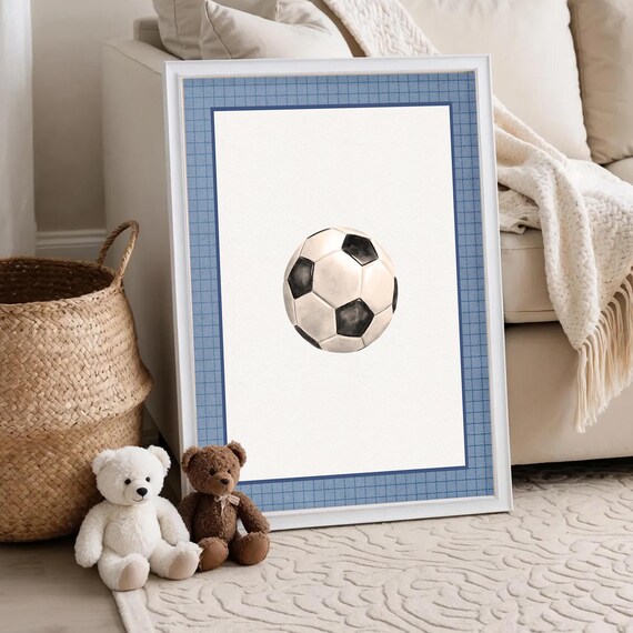 Classic Black and White Soccer Ball in Navy Border Sports Poster