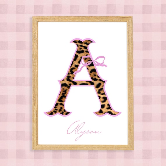 Pink Leopard Initial A Alyson Name Girly Teen Dorm Decor Poster