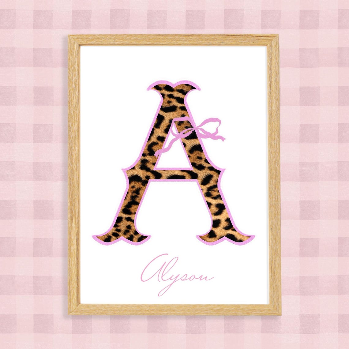 Pink Leopard Initial A Alyson Name Girly Teen Dorm Decor Poster