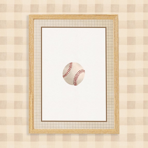 Vintage Baseball Ball Watercolor Minimalist Sports Art Poster