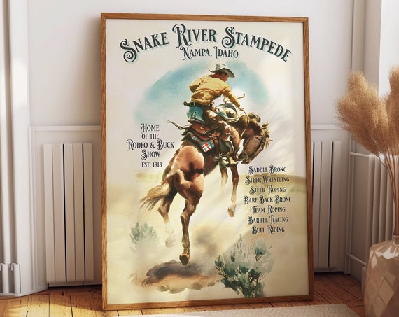 Snake River Stampede Rodeo Vintage Horse Poster