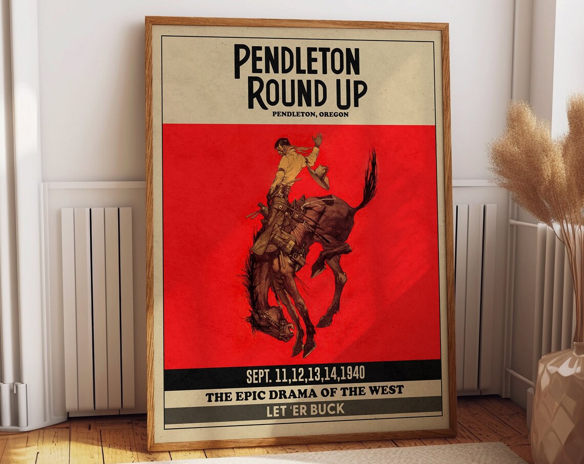 Pendleton Round Up Rodeo Poster, Western Wall Art