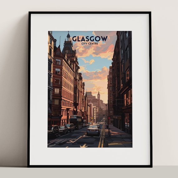 Glasgow City Centre Poster Art Print Scottish Travel Cityscape Unframed Wall Home Decor Gift