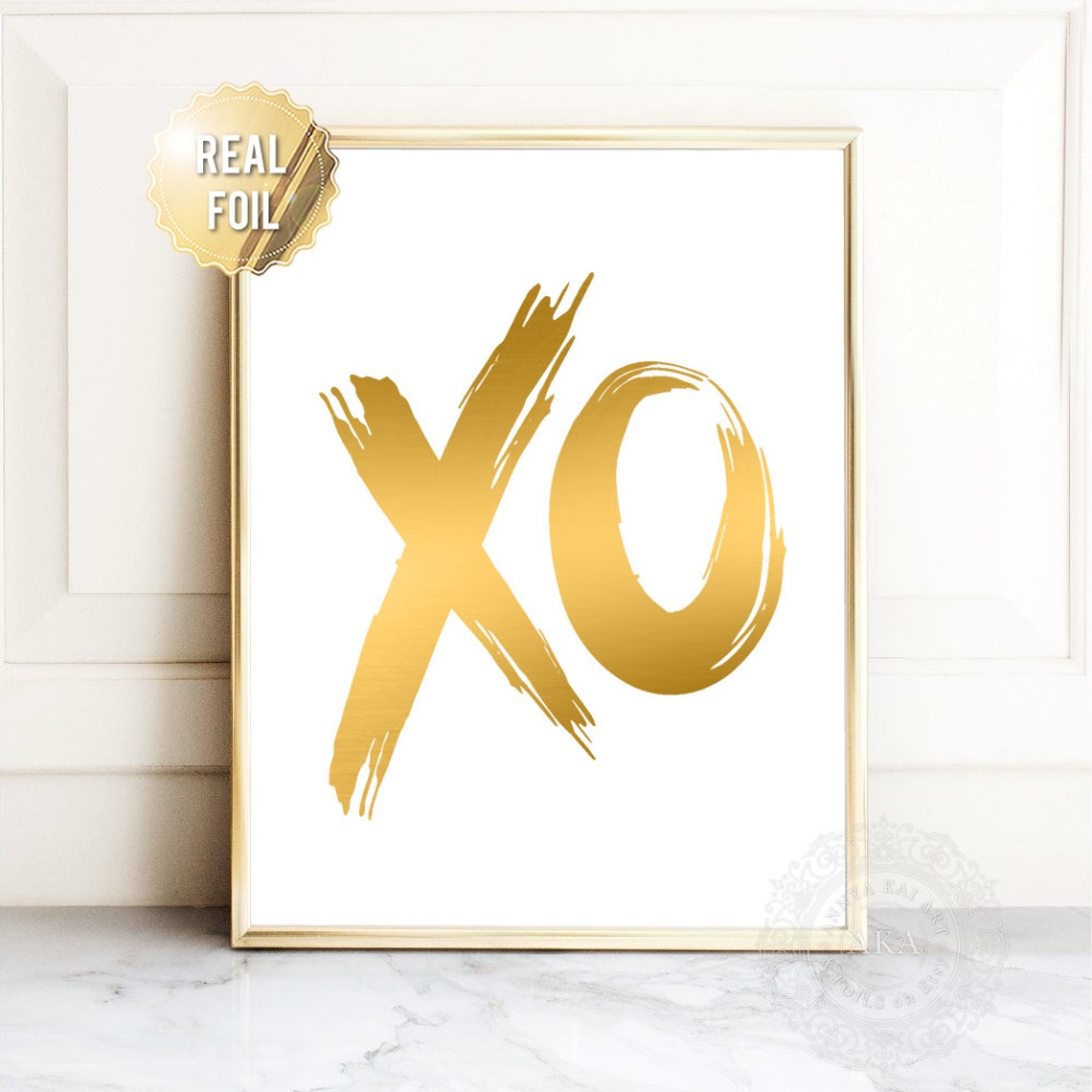 XO Gold Foil Brushstroke Typography Minimalist Bedroom Wall Art