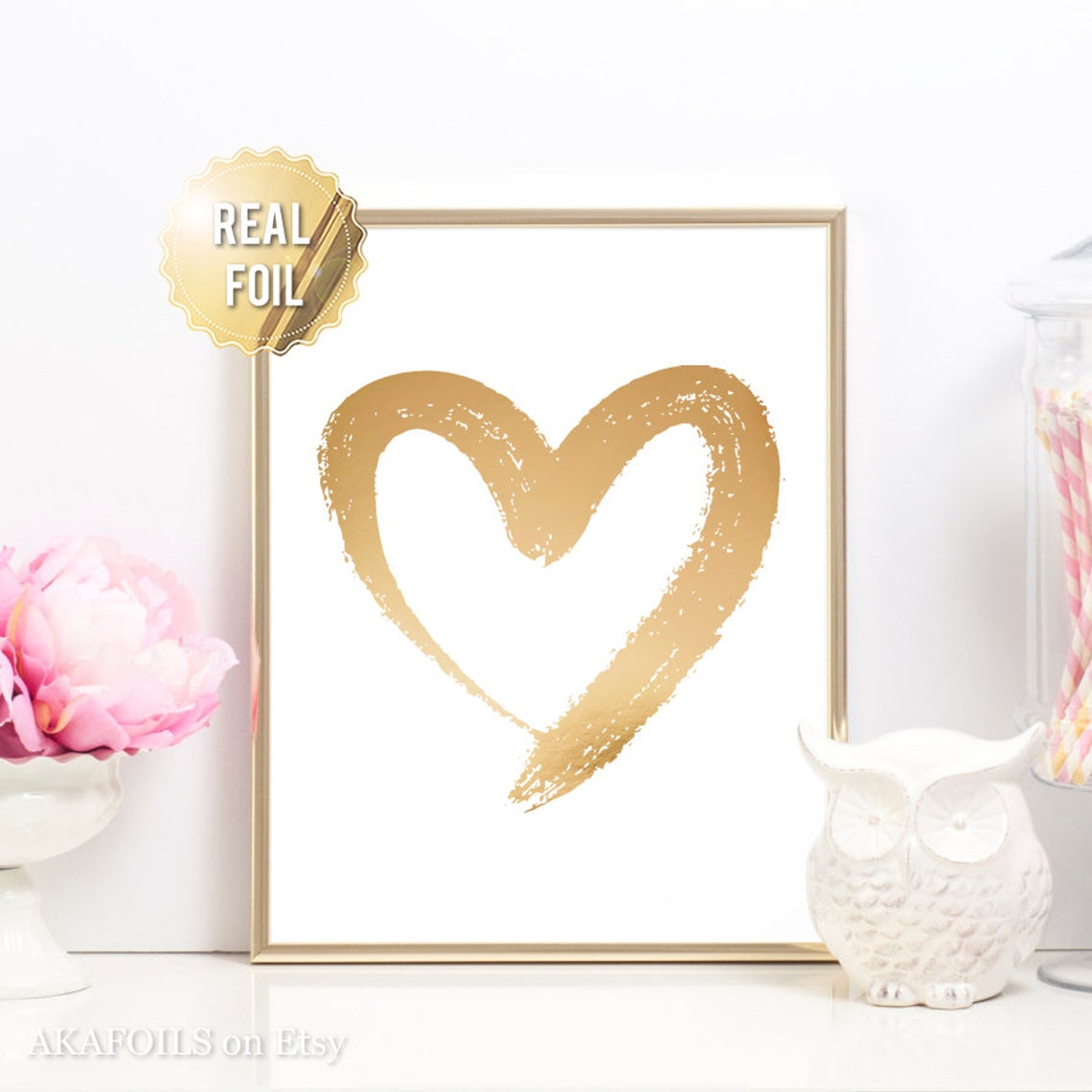 Gold Foil Brushstroke Heart Love Art Romantic Bedroom Wall Art - Image 4