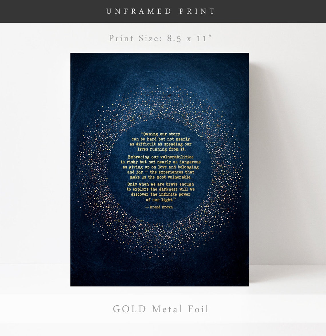 Owning Our Story Brene Brown Quote Navy Stardust Therapy Wall Poster - Image 3
