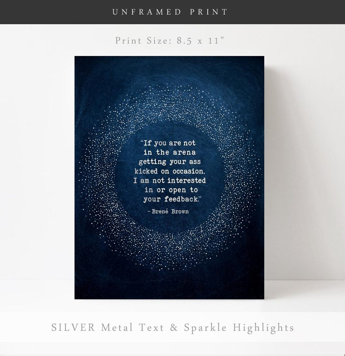 In The Arena Brene Brown Quote Navy Stardust Funny Office Wall Poster - Image 2