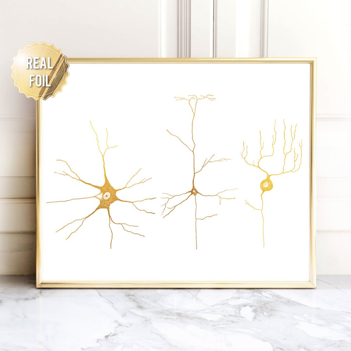 Neuroscience Neuron Gold Foil Modern Wall Art Print