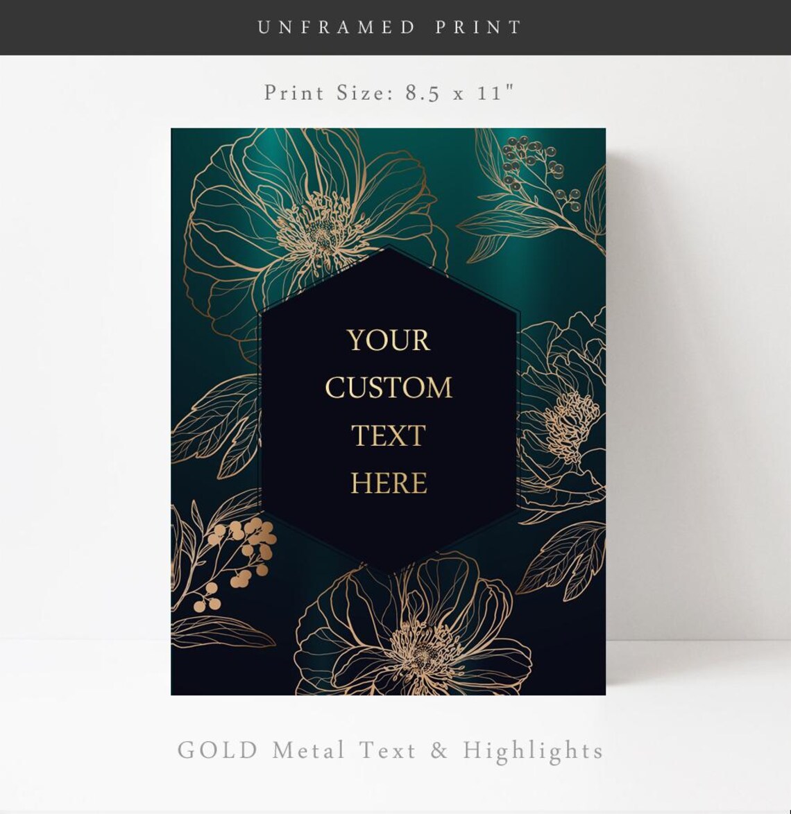 Custom Quote Print, Gold Botanical Art Poster - Image 3