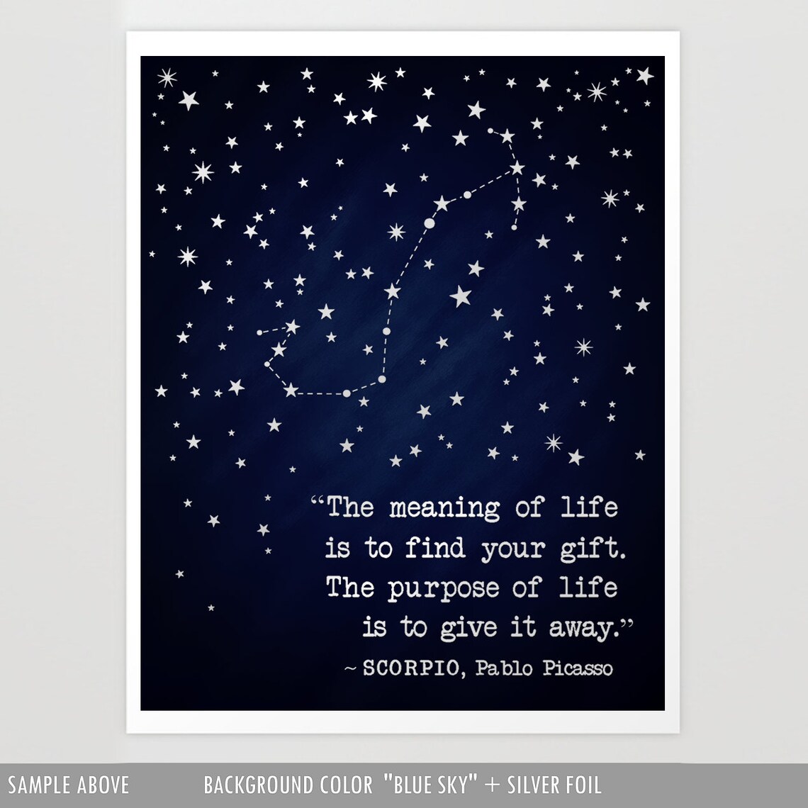 Scorpio Zodiac Constellation Gold Navy Pablo Picasso Quote Art Print - Image 2