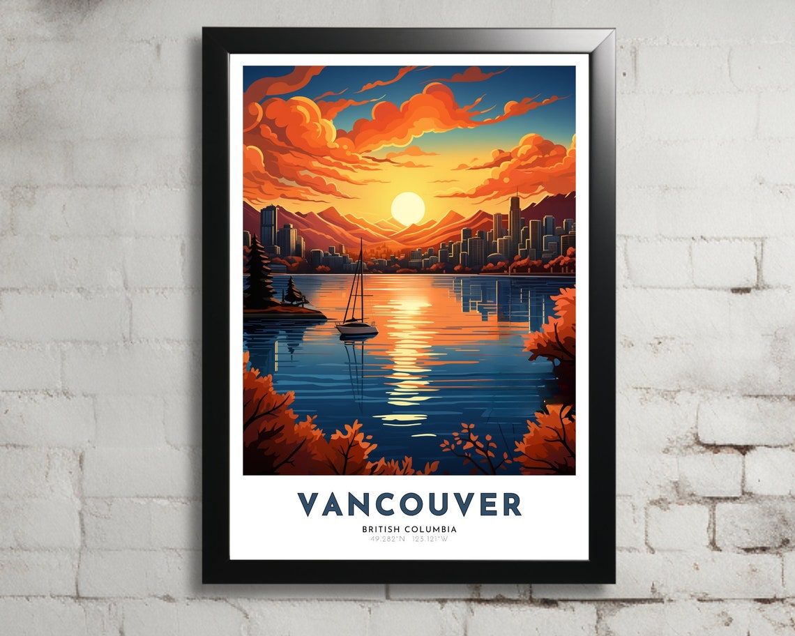 Vancouver Canada British Columbia Sunset Harbor View Art Poster