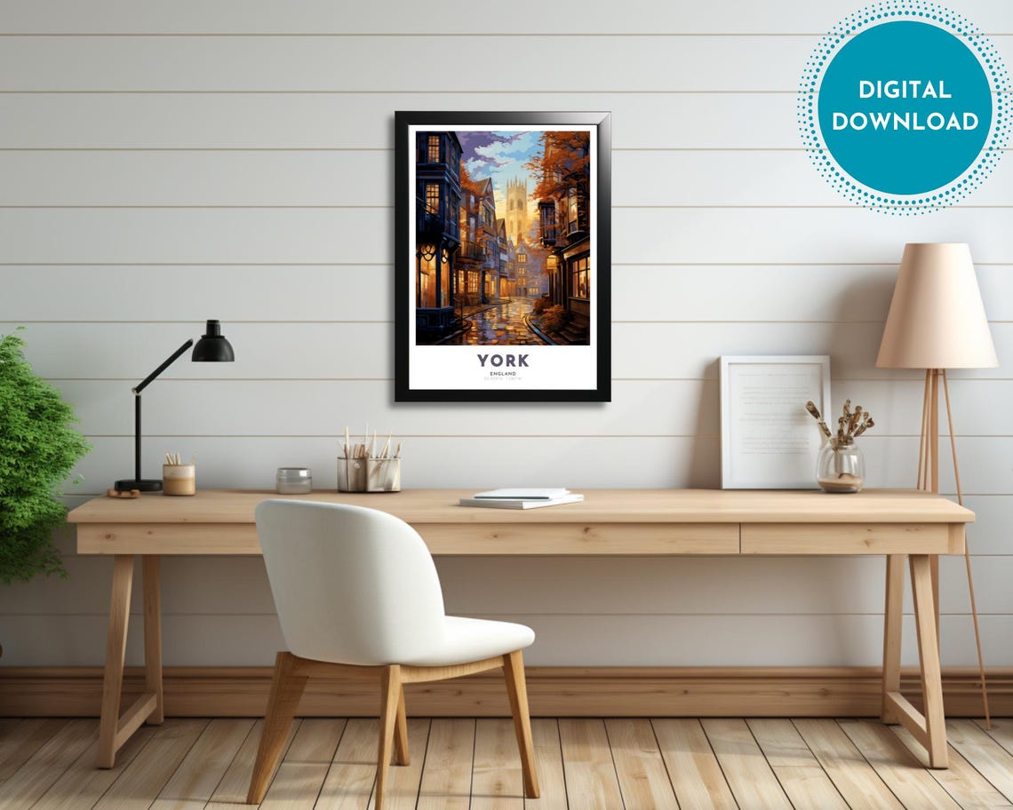 York Travel Poster Of Uk Art Nouveau Gift For Lover Of York Uk Wall Art Decor Of North Yorkshire Painting - Image 2