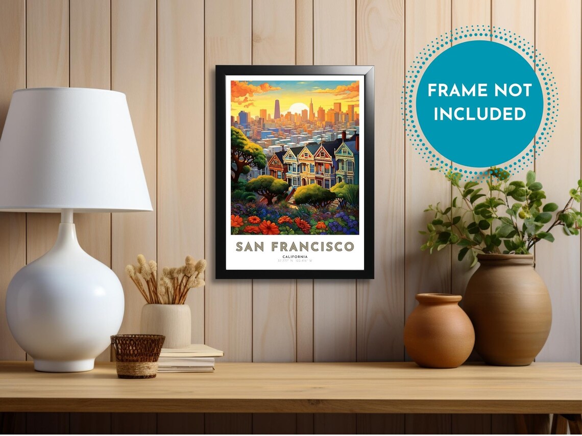 San Francisco California Victorian Houses Skyline Sunset Travel Poster - Image 4