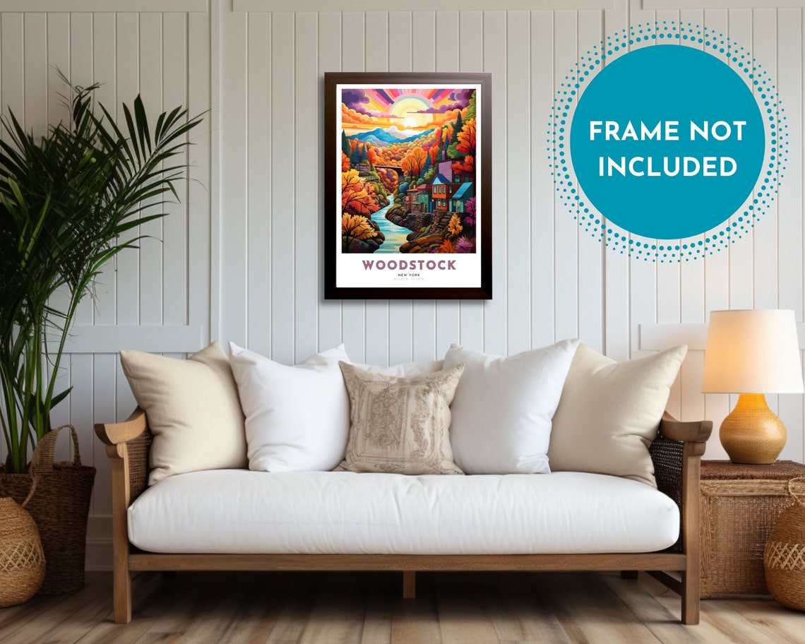 Woodstock Travel Poster Of New York Art Nouveau Gift For Lovers Of Woodstock New York Wall Art Decor Print Of Hudson Painting - Image 2
