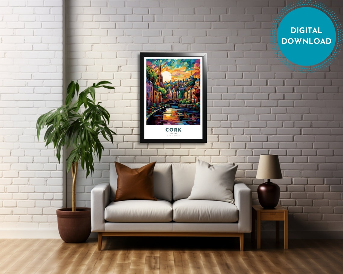Cork Travel Poster Of Ireland Art Nouveau Gift For Lovers Of Cork Ireland Wall Art Decor Of Cork Painting - Image 4