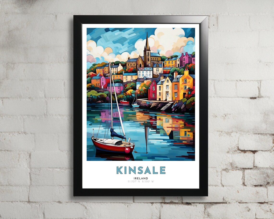 Kinsale Ireland Colorful Harbor Sailboats Coastal Travel Art Poster