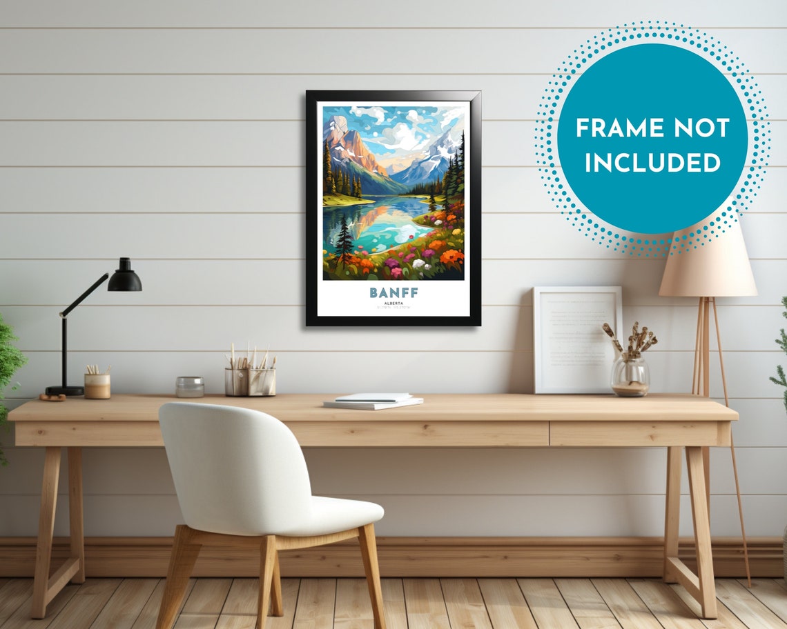 Banff Travel Poster Of Alberta Art Nouveau Gift For Lovers Of Banff Alberta Wall Art Decor Print Of Canadian Rockies Painting - Image 2