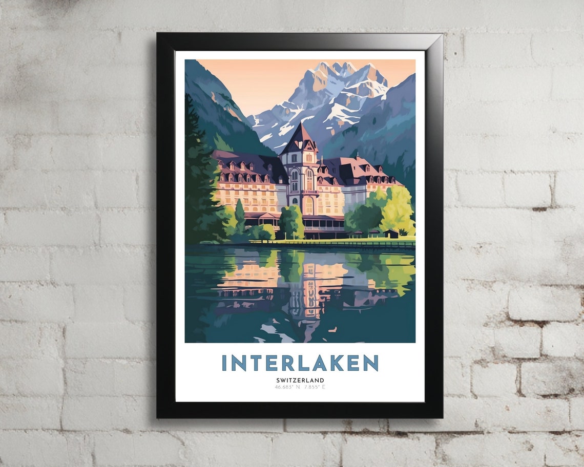 Interlaken Travel Poster Of Switzerland Art Nouveau Gift For Lovers Of Interlaken Switzerland Wall Art Decor Of Interlaken