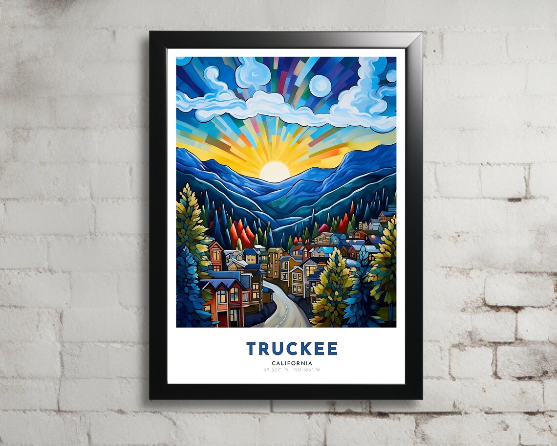 Truckee California Mountain Town Sunrise Colorful Art Poster
