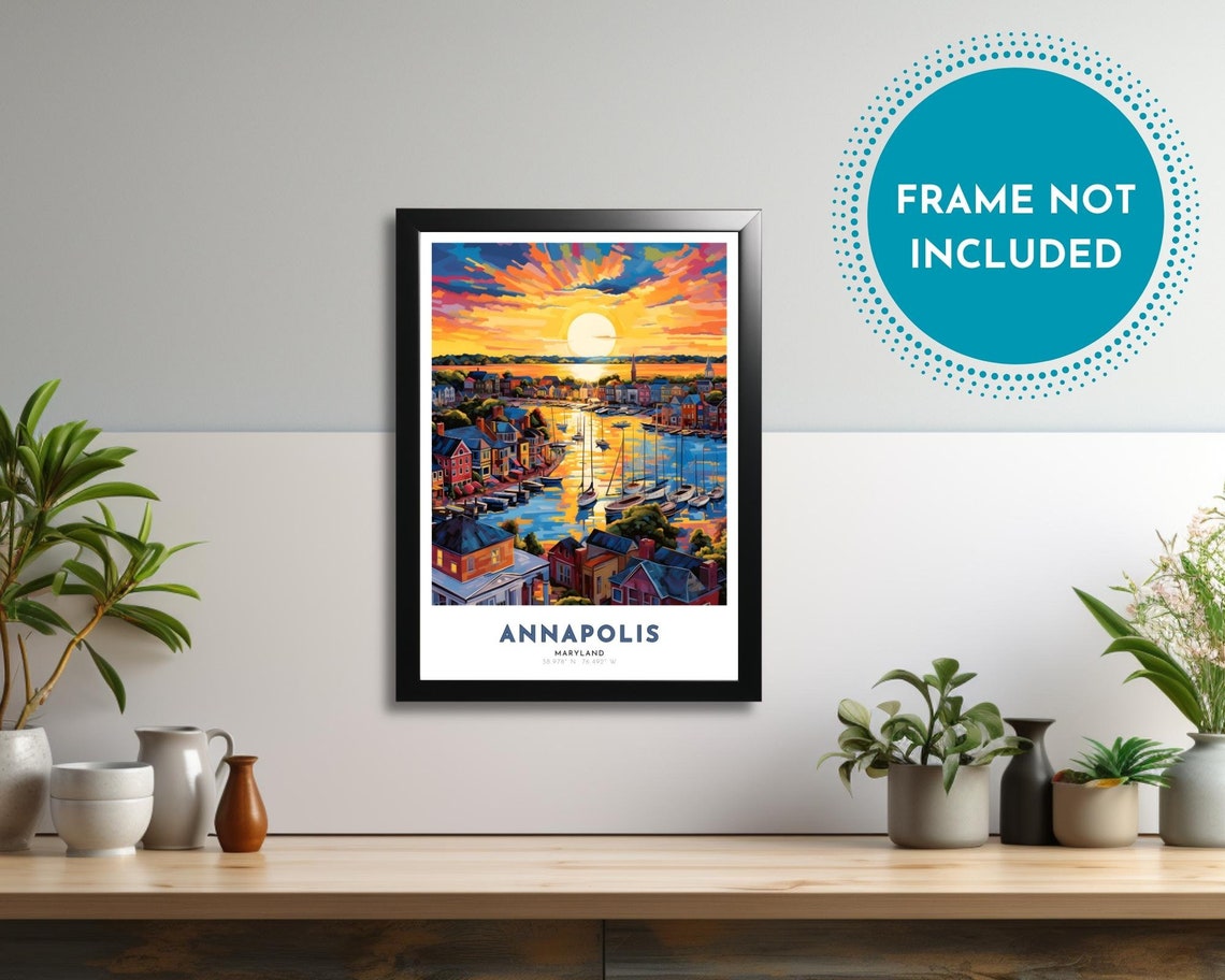 Annapolis Maryland Harbor Sailboats Golden Sunset Travel Poster - Image 2