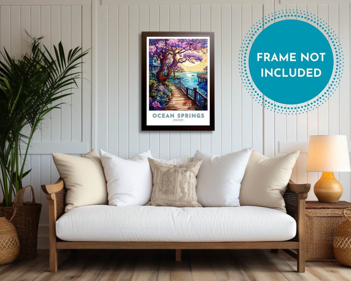 Ocean Springs Travel Poster Of Mississippi Art Nouveau Gift For Lovers Of Mississippi Wall Art Decor Print Of Gulf Shore Painting - Image 2