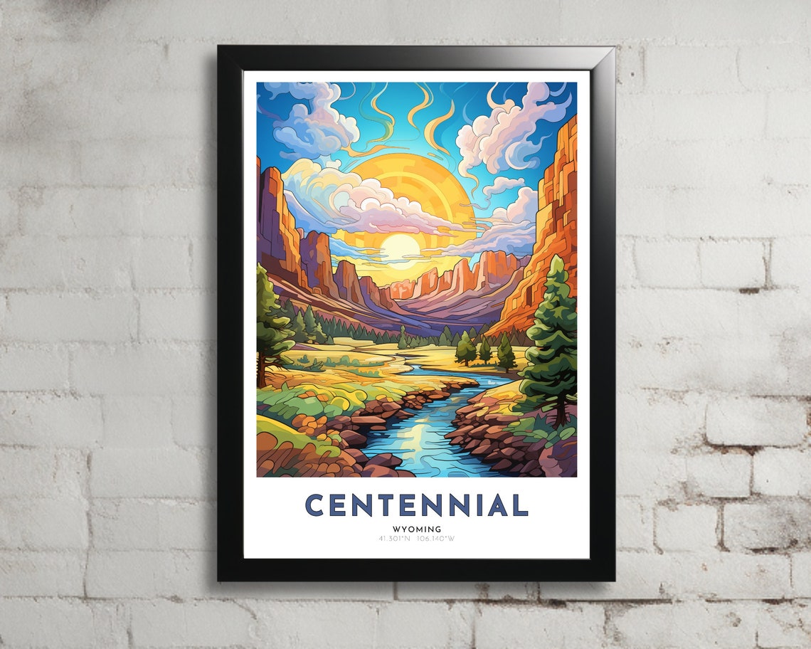 Centennial Travel Poster Of Wyoming Art Nouveau Gift For Lover Of Wyoming Wall Art Decor Of Laramie Plains Painting