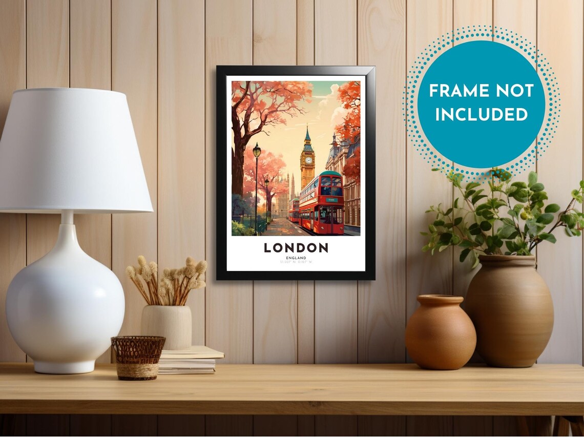 London England Big Ben Double Decker Bus Autumn Street Poster - Image 3