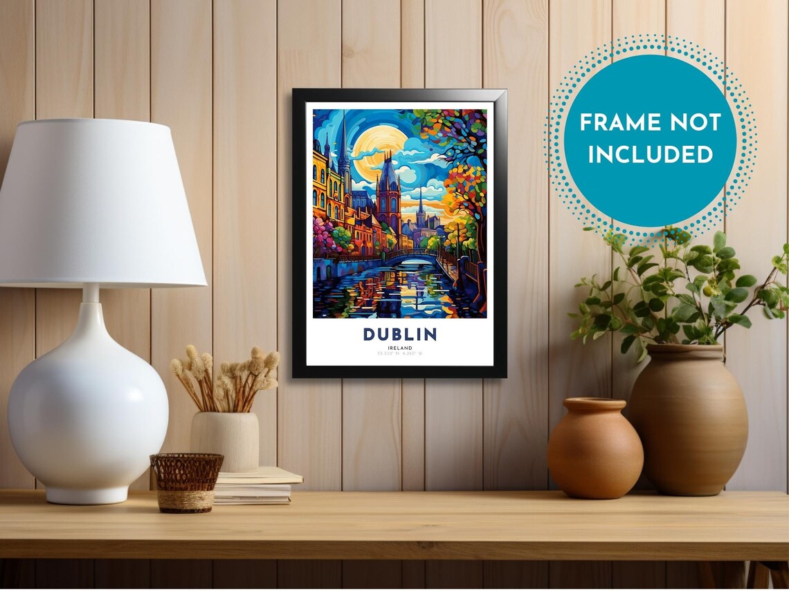 Dublin Ireland River Liffey Moonlight Cathedral Travel Poster - Image 3