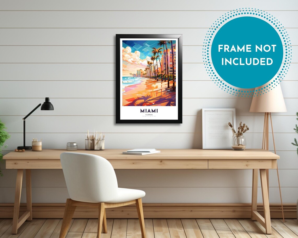 Miami Florida Palm Beach Boardwalk Morning Tropical Art Poster - Image 2