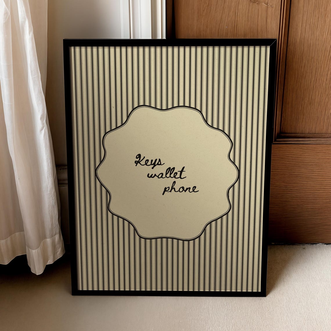 Keys Wallet Phone Reminder Poster Striped Entryway Hallway Wall Decor