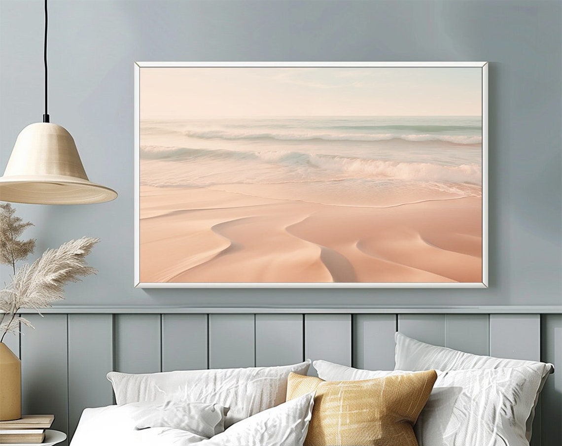 Soft Blush Coastal Beach Gentle Ocean Waves Seaside Art Print