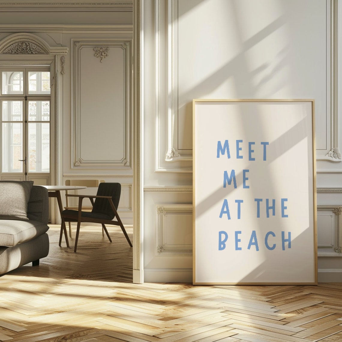 Meet Me at the Beach Blue Coastal Typography Summer Quote Poster - Image 3