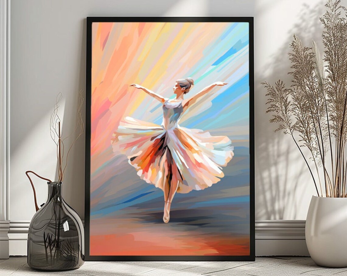 Colorful Abstract Ballerina Dancer Mid Leap Ballet Dance Art Poster