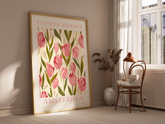 Amsterdam Flower Market Pink Tulips Botanical Gallery Art Poster