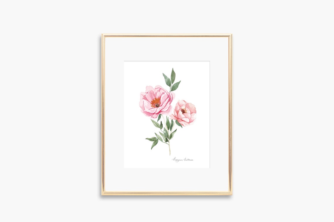 Blush Pink Peony Watercolor Blooming Duo Floral Elegant Art Poster
