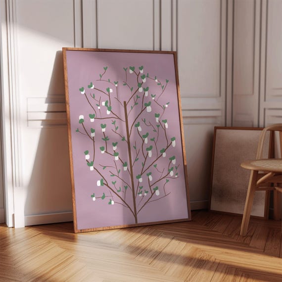 Spindle Tree Botanical Art Print Home Decor Cotton Grass Poster