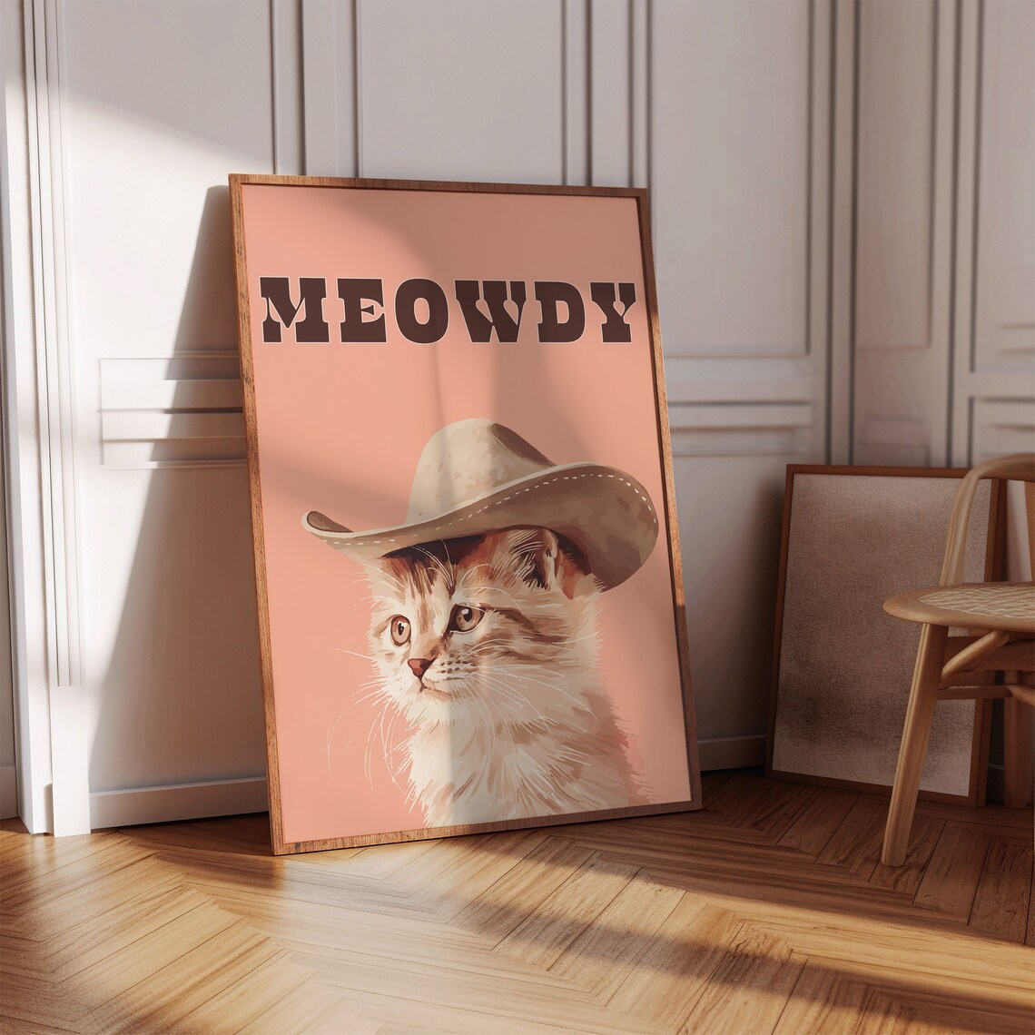 Meowdy Cowboy Hat Kitten Pink Western Retro Cute Cat Typography Print