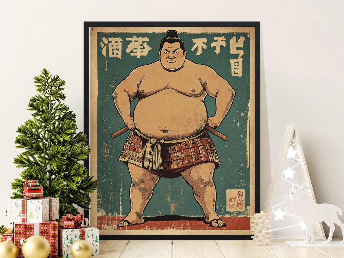 Retro Sumo Wrestler Red Mawashi Japanese Sports Wall Art Poster