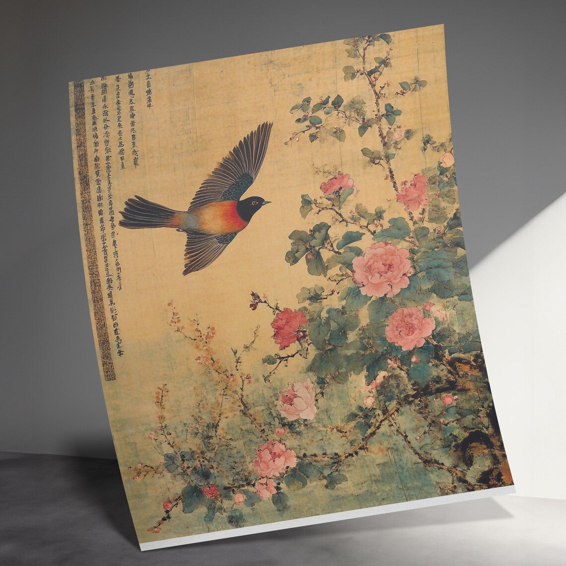 Flying Songbird Peonies Classical Chinese Floral Vintage Art Poster - Image 3
