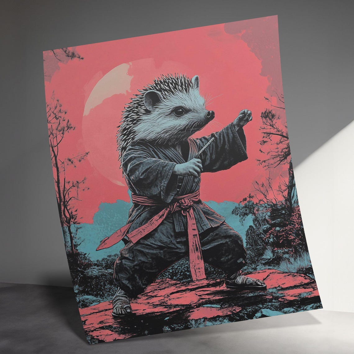 Hedgehog Karate Master In Gi Under Red Sun Japanese Animal Poster - Image 3