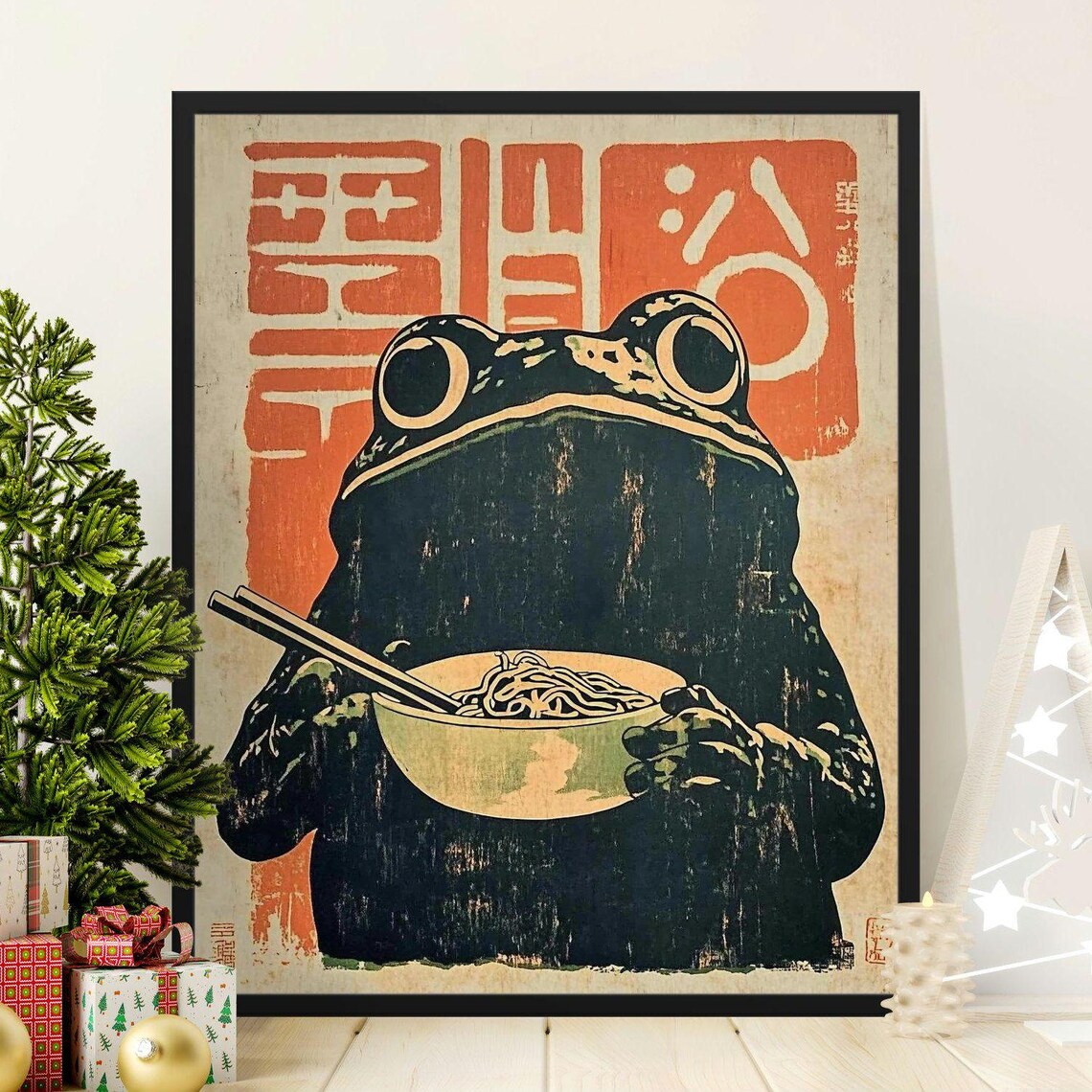 Retro Frog Ramen Poster, Quirky Kitchen Decor