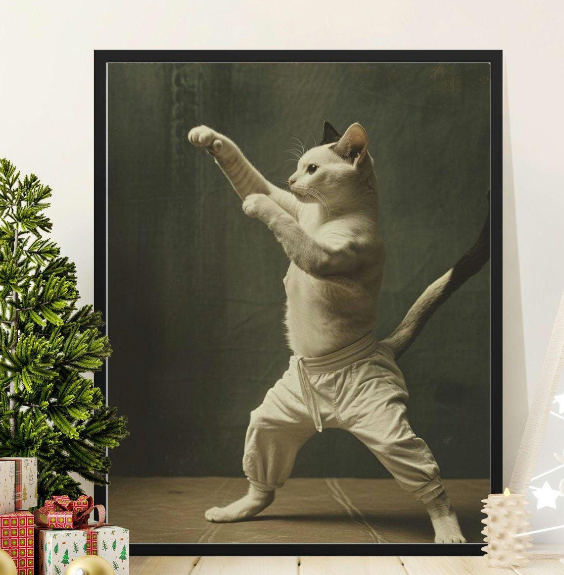 Funny Cat Karate Master White Gi Playful Martial Arts Poster