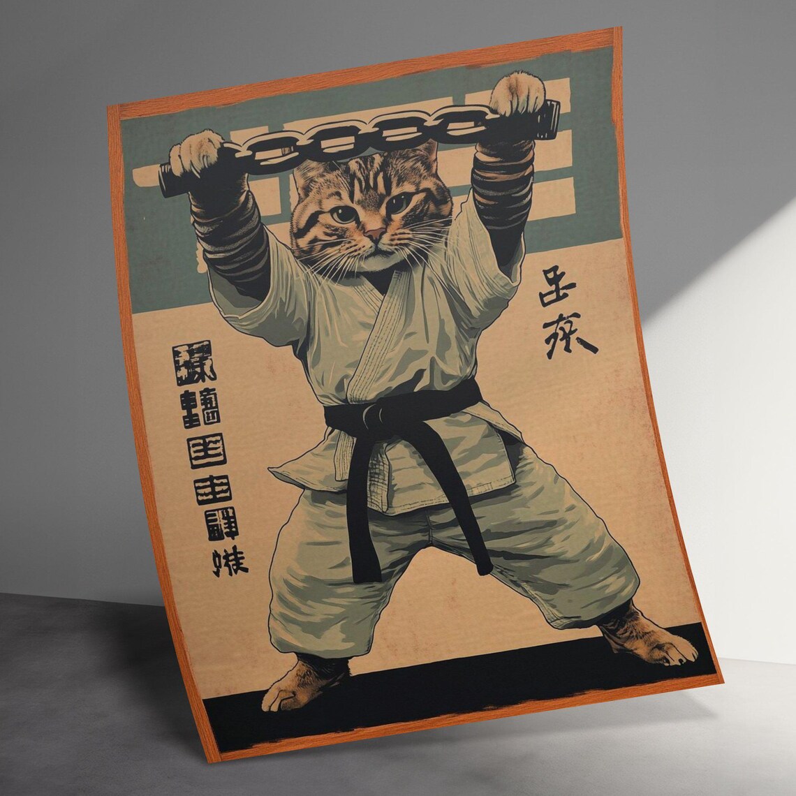 Tabby Cat Karate Gi Nunchaku Retro Japanese Martial Arts Fighter Poster - Image 3
