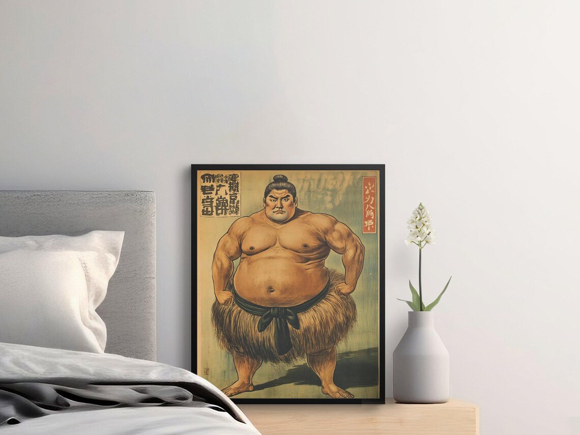 Vintage Japanese Sumo Wrestler Full Body Ukiyo-e Style Art Poster - Image 2