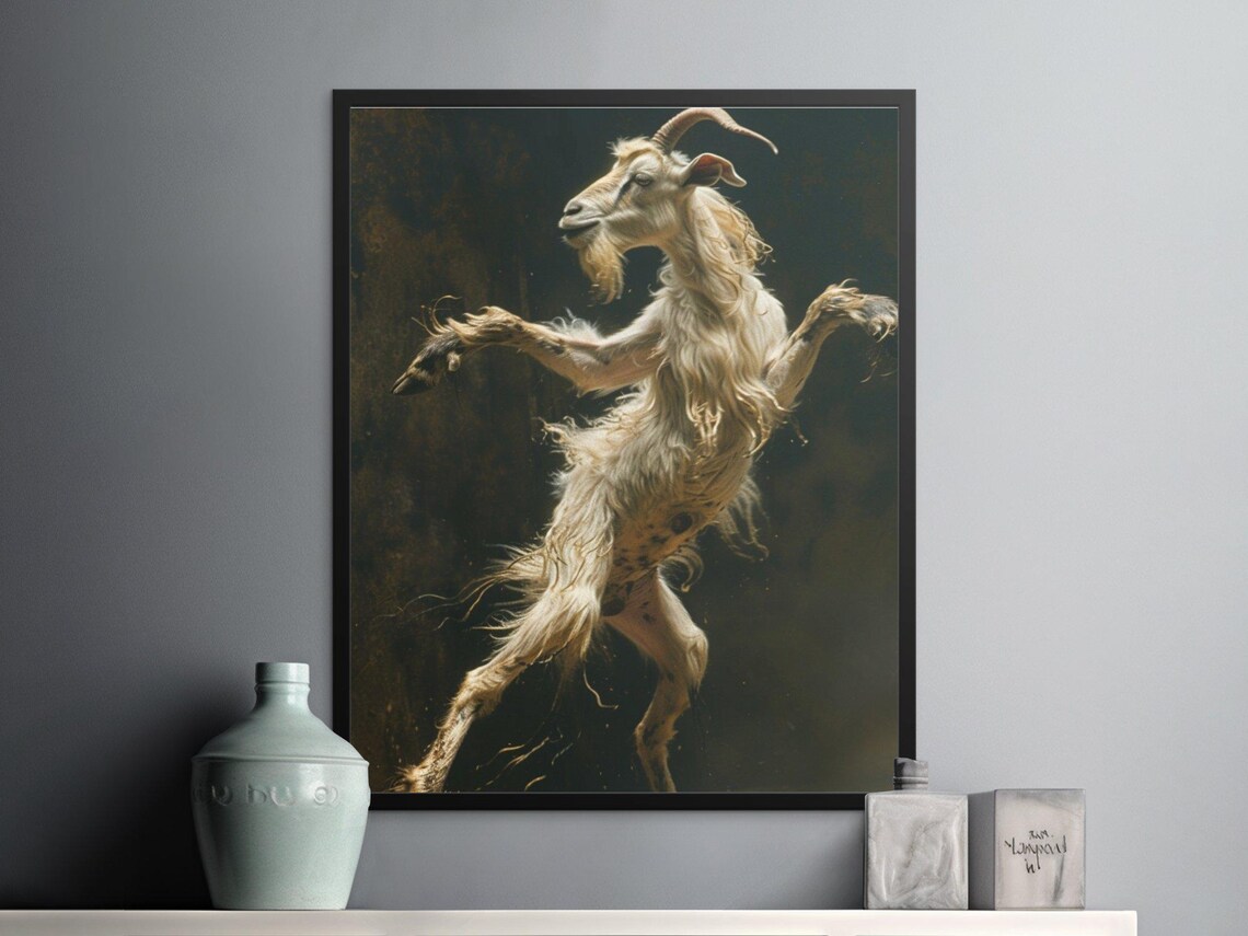 Dancing Goat Rearing Up Whimsical Farm Animal Painting Wall Poster