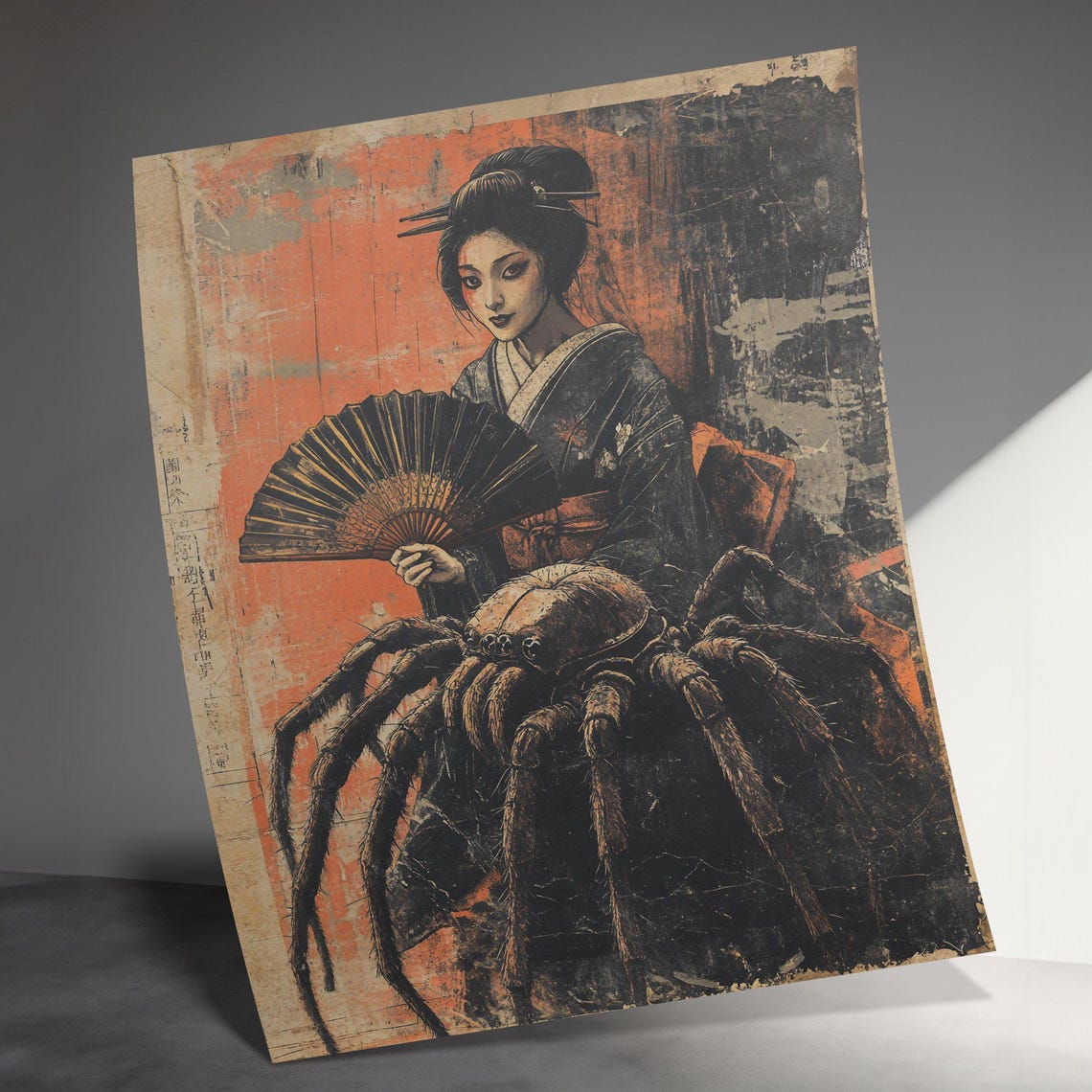 Japanese Geisha With Giant Spider Dark Vintage Gothic Style Poster - Image 3